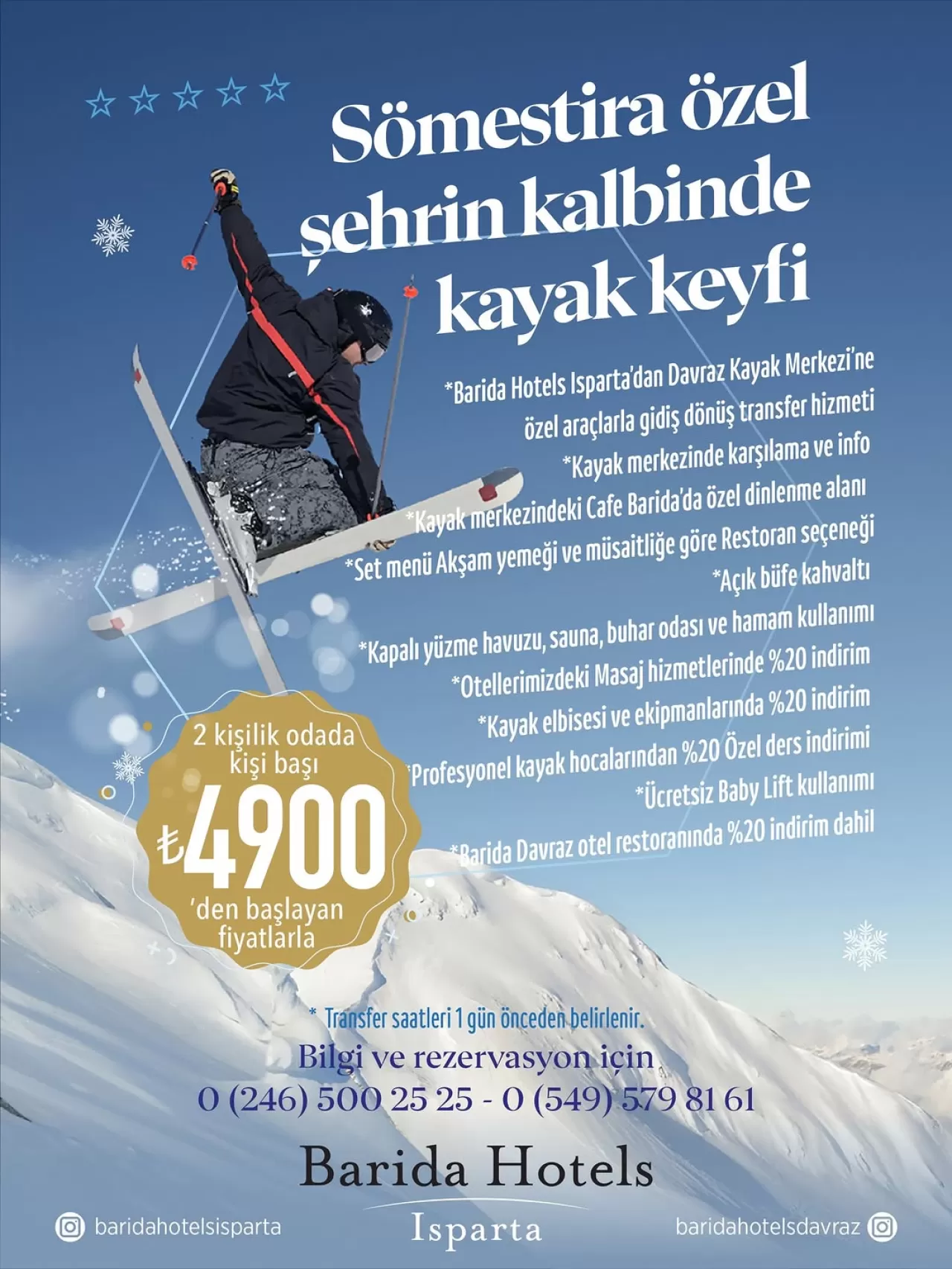 Sömestir Tatilinde Kar Keyfi: Şehir Konforu ile Davraz'ın Karlı Zirveleri Buluşuyor