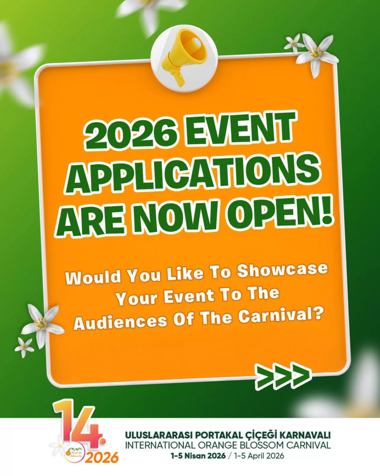 Uluslararası Portakal Çiçeği Karnavalı 2026 Etkinlik Başvuruları Başladı