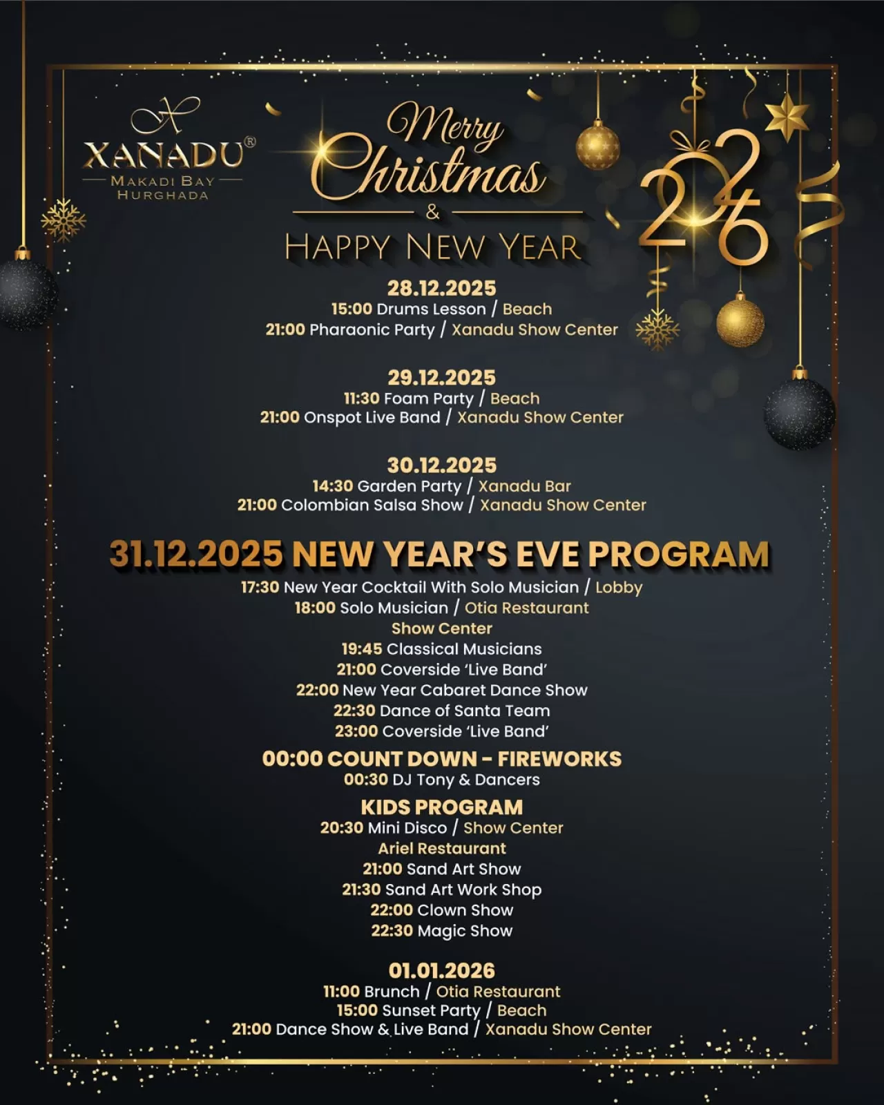 Xanadu Makadi Bay ve Xanadu Club'da Yeni Yıl Kutlamaları