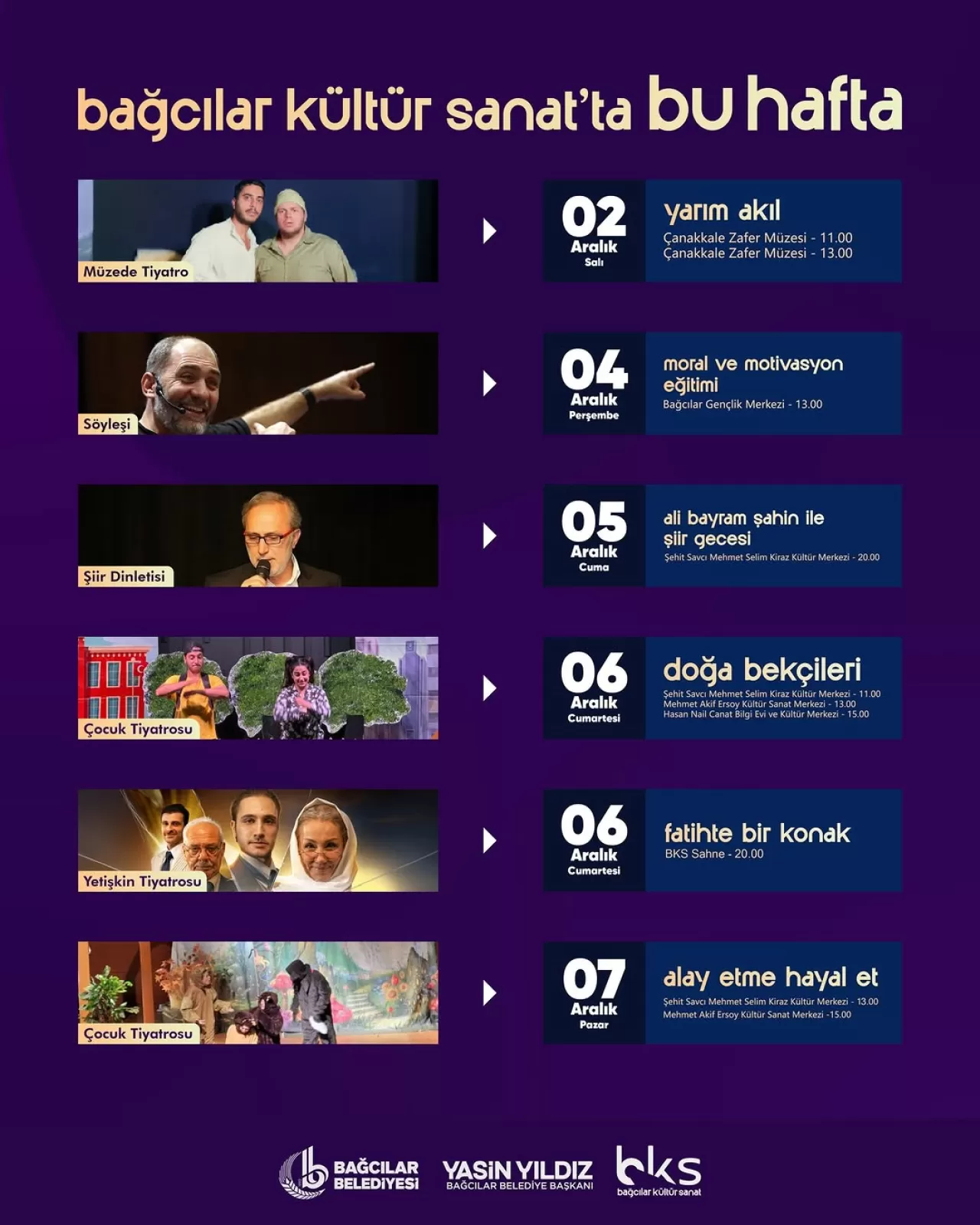 Bağcılar Kültür Sanat'ta 2-7 Aralık Haftası Yoğun Etkinlik Takvimi