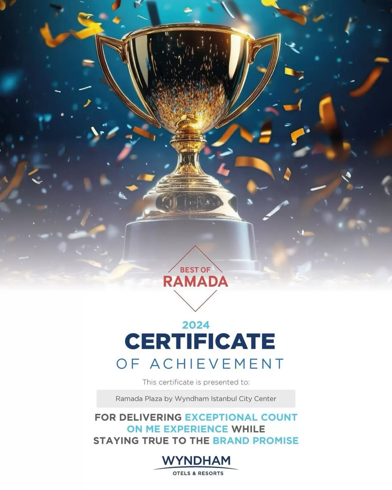 Ramada Plaza İstanbul City Center, Wyndham'da Beşinci Kez 'En İyi Otel' Seçildi