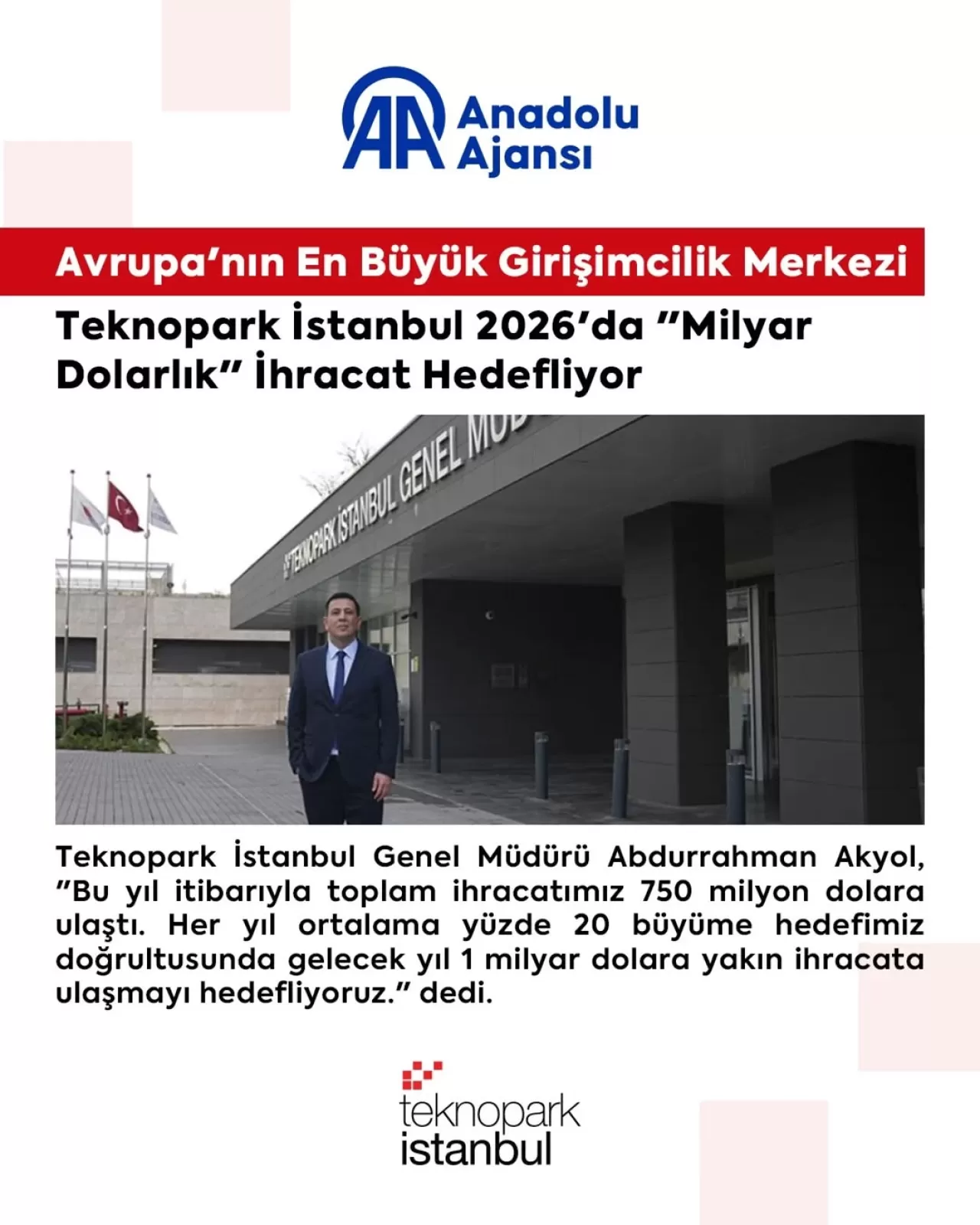 Teknopark İstanbul, 2026 İhracat Hedefini 1 Milyar Dolar Olarak Açıkladı