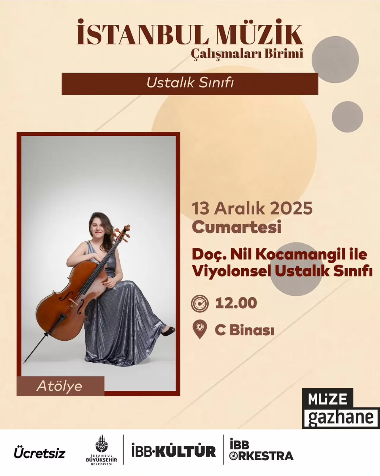 Nil Kocamangil, İBB Müzik Çalışmaları Birimi'nde Viyolonsel Ustalık Sınıfı Verecek