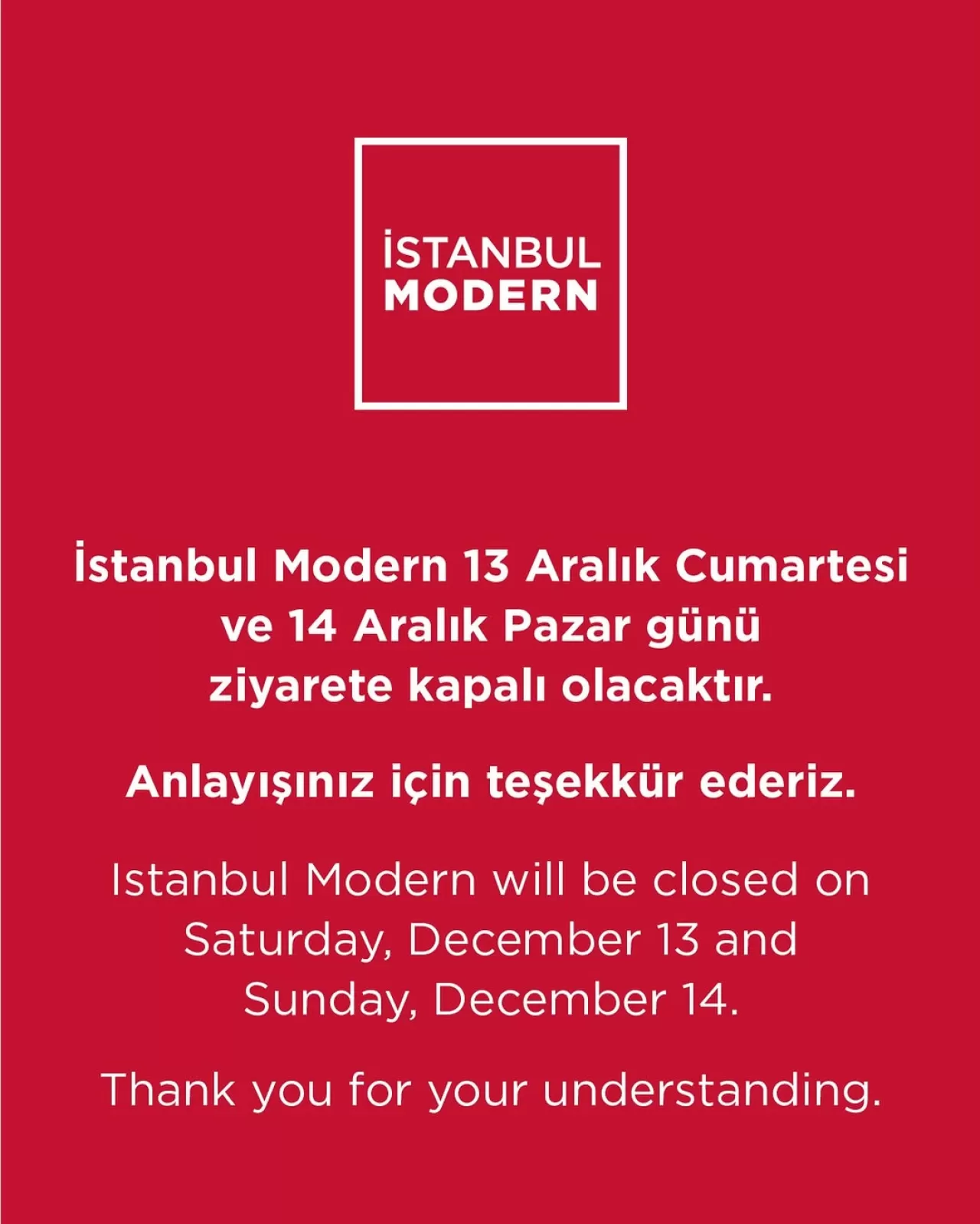 İstanbul Modern Sanat Müzesi Hafta Sonu Ziyarete Kapalı Olacak