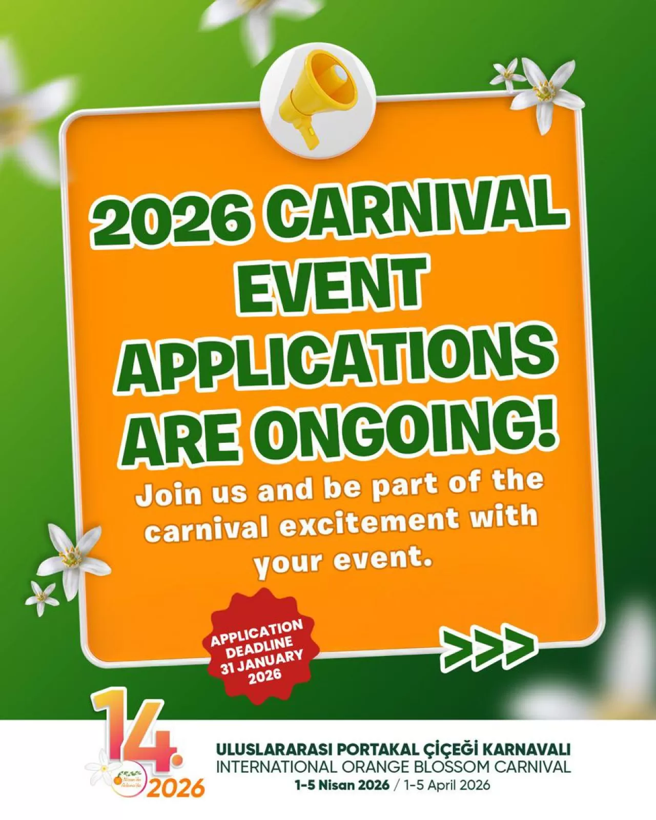 Adana, 2026 Uluslararası Portakal Çiçeği Karnavalı İçin Başvuruları Açtı