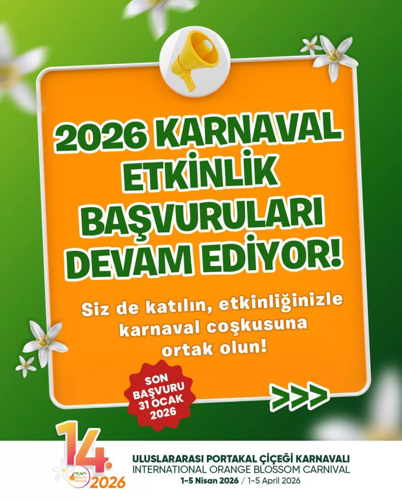Adana Uluslararası Portakal Çiçeği Karnavalı 2026 İçin Başvurular Başladı