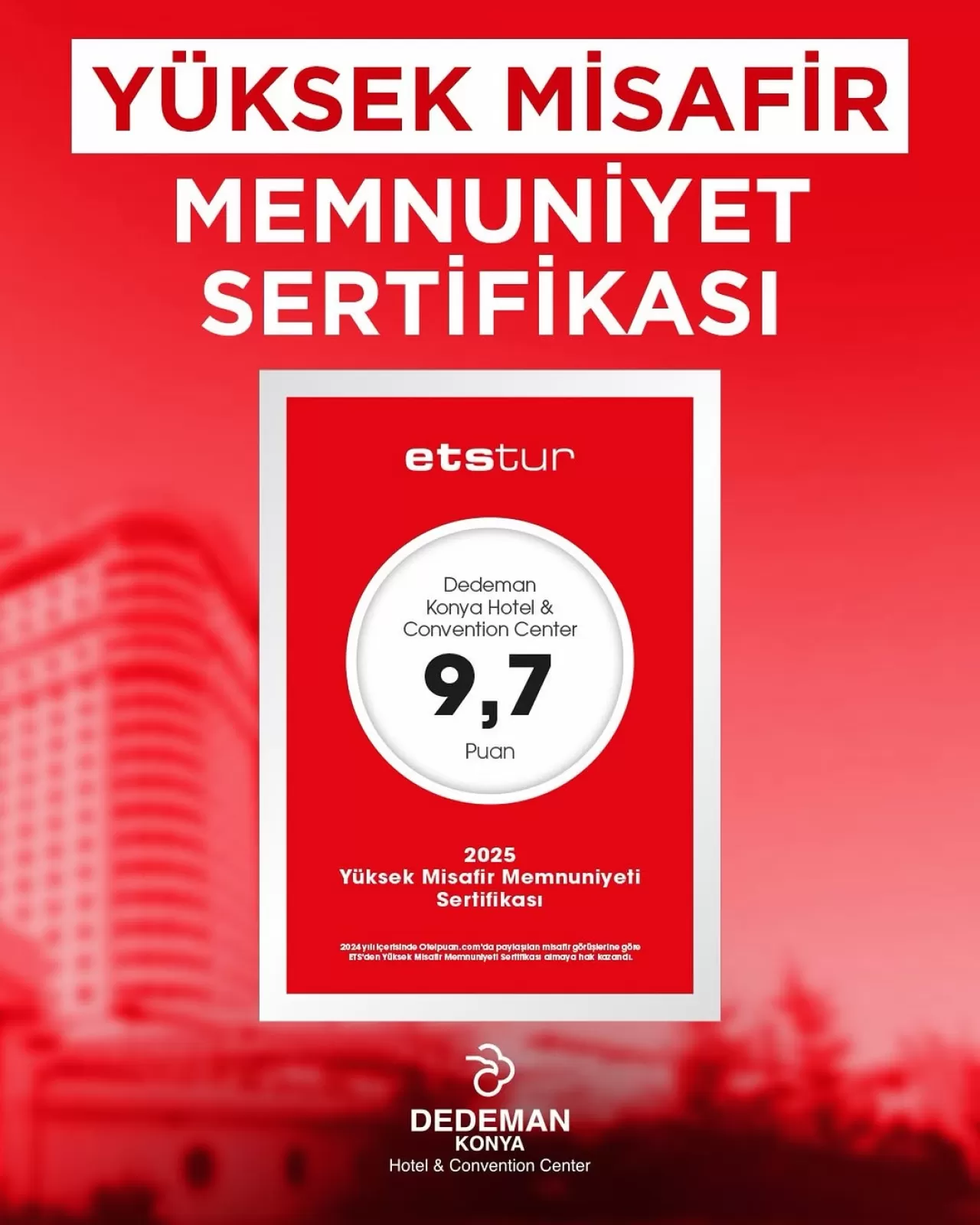 Dedeman Konya, Misafir Memnuniyetinde Üstün Başarı Sertifikası Aldı