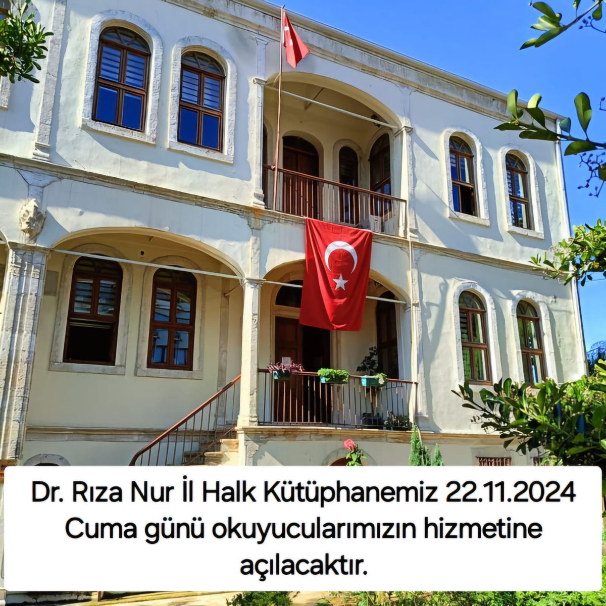 Dr. Rıza Nur İl Halk Kütüphanesi Yılsonunda Hizmete Açılıyor