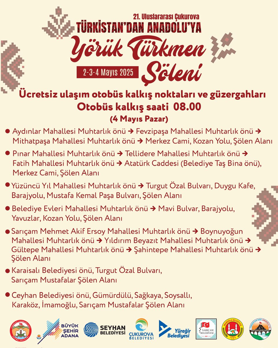 Adana’da Yörük Türkmen Şöleni: 4 Mayıs’ta Sarıçam’da Ücretsiz Konser