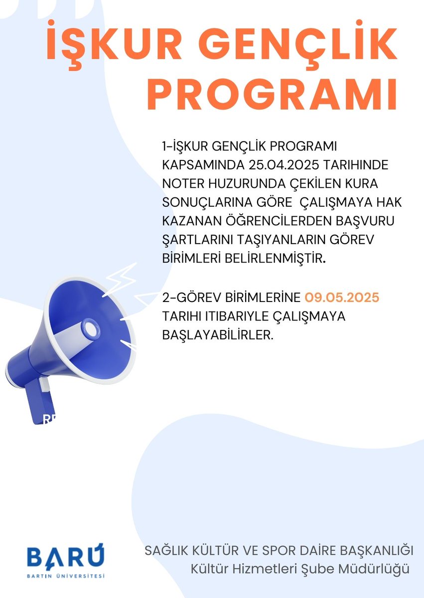 Bartın Üniversitesi, İŞKUR Gençlik Programı Kurası Sonuçlarını Açıkladı