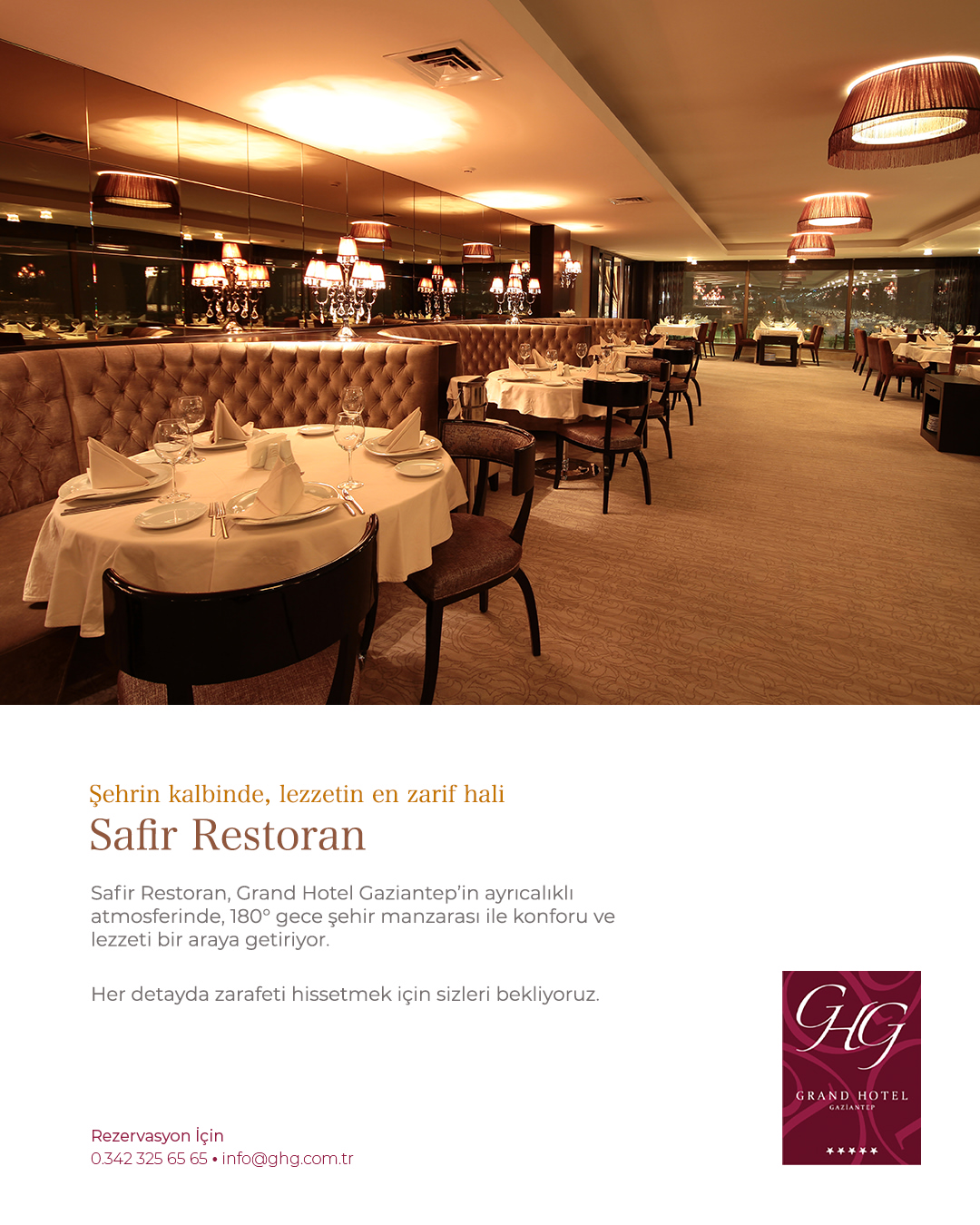 Grand Hotel Gaziantep'in Safir Restoran'ında Şehir Manzaralı Akşamlar