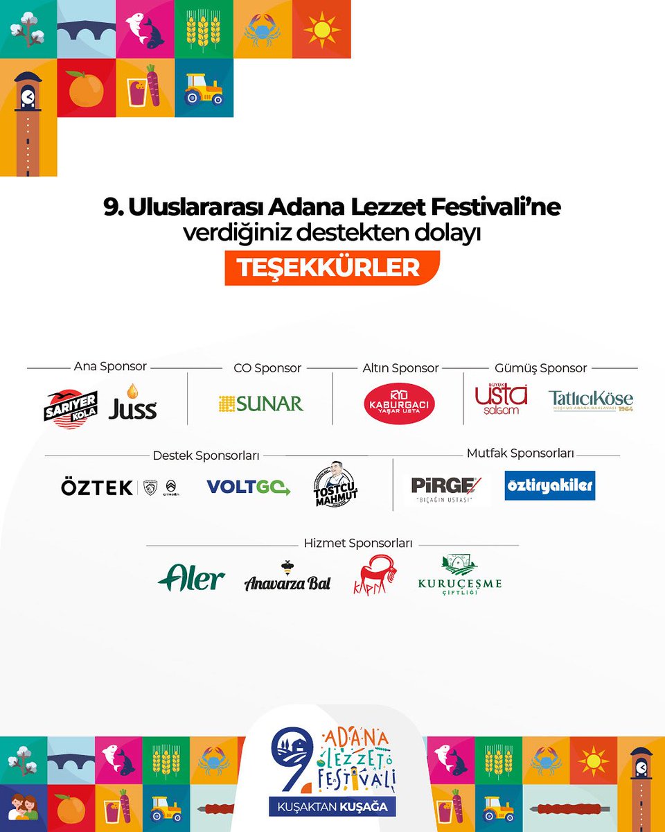 9. Uluslararası Adana Lezzet Festivali'ne Sponsor Desteği