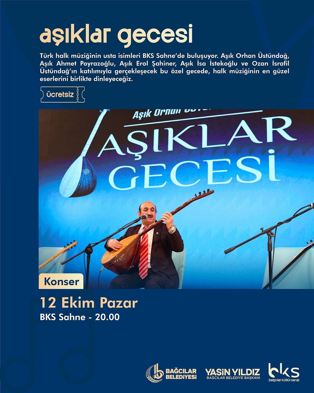 Bağcılar'da Aşıklar Gecesi: Türk Halk Müziğinin Usta İsimleri Sahne Alacak