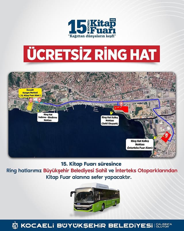 Kocaeli Kitap Fuarı'na Ulaşım Ücretsiz Ring Servisleriyle Sağlanacak