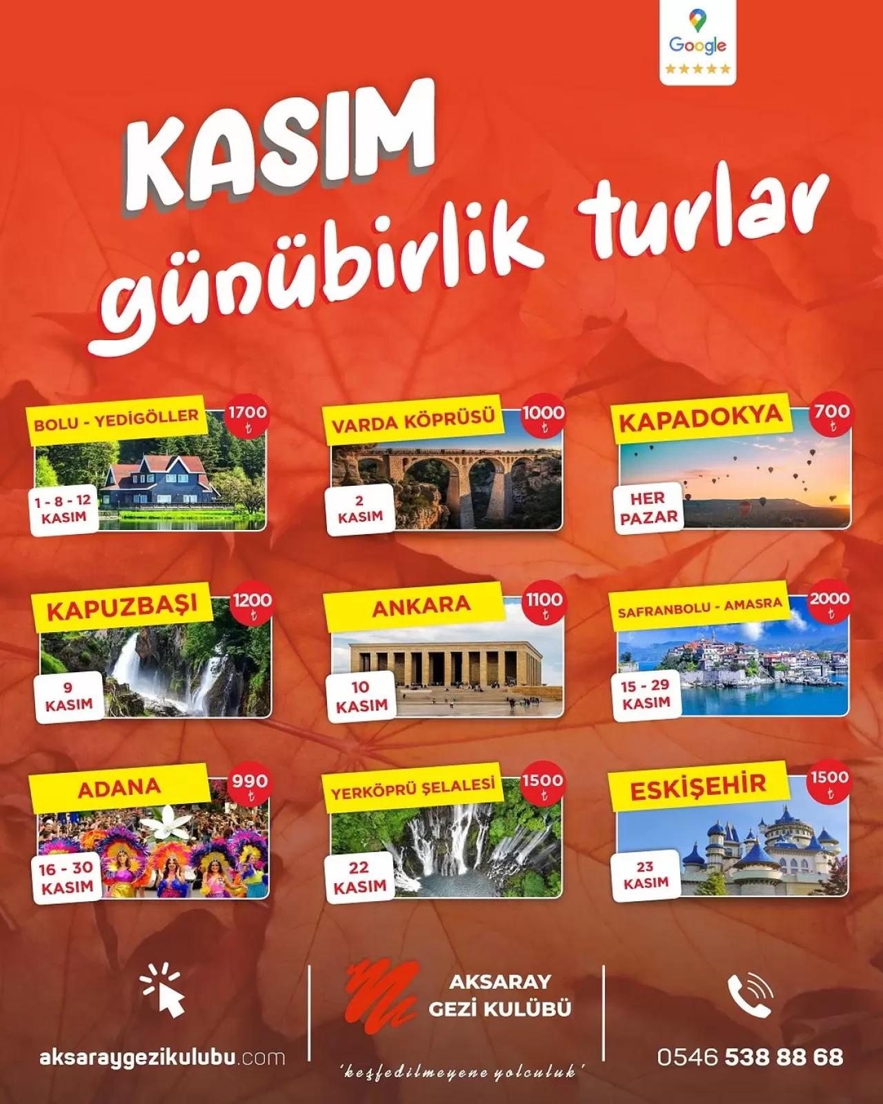 Akasaray Gezi Kulübü Kasım Ayı Turlarını Açıkladı