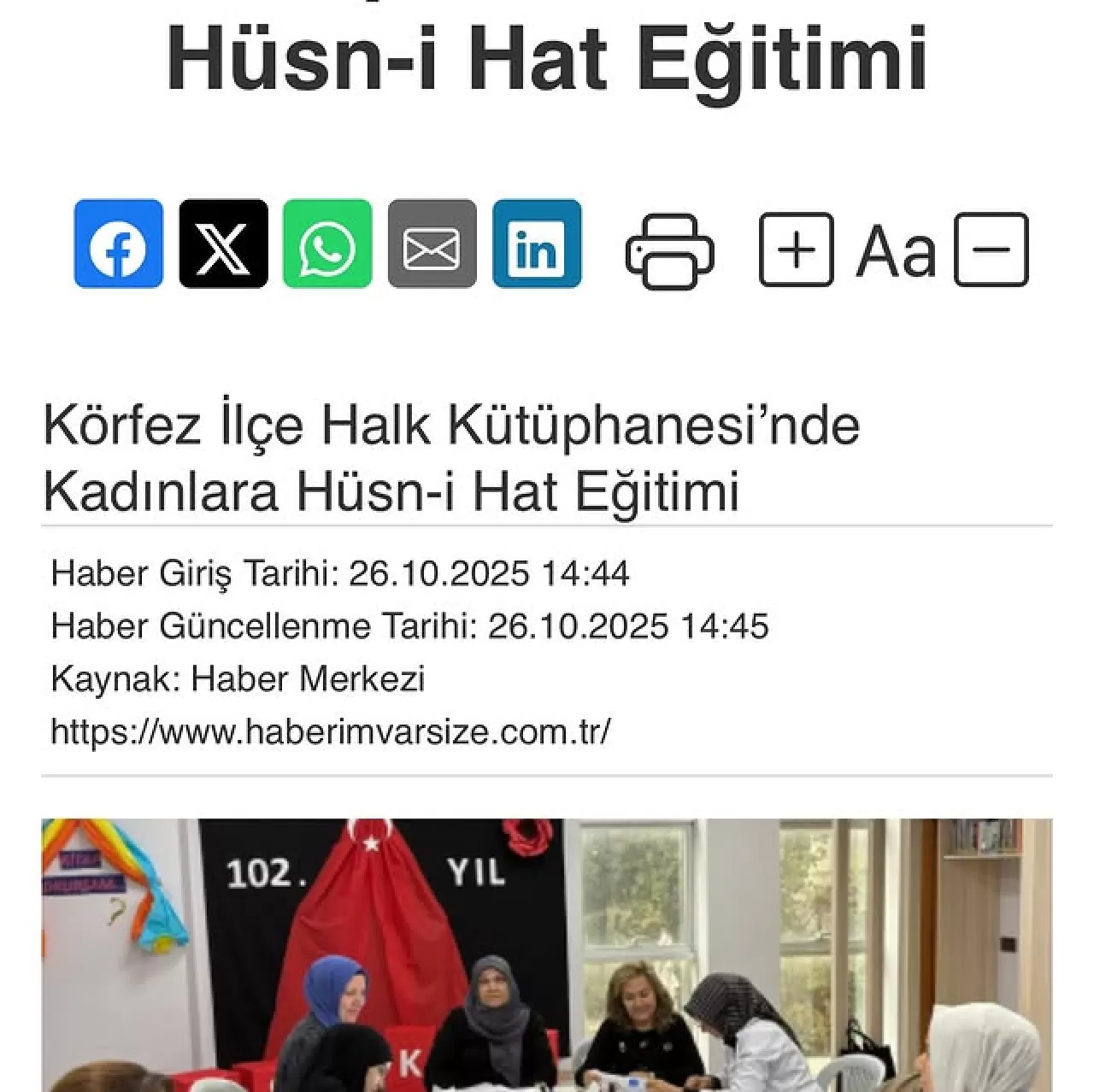Körfez İlçe Halk Kütüphanesi'nde Hat Sanatı Kursu Başladı
