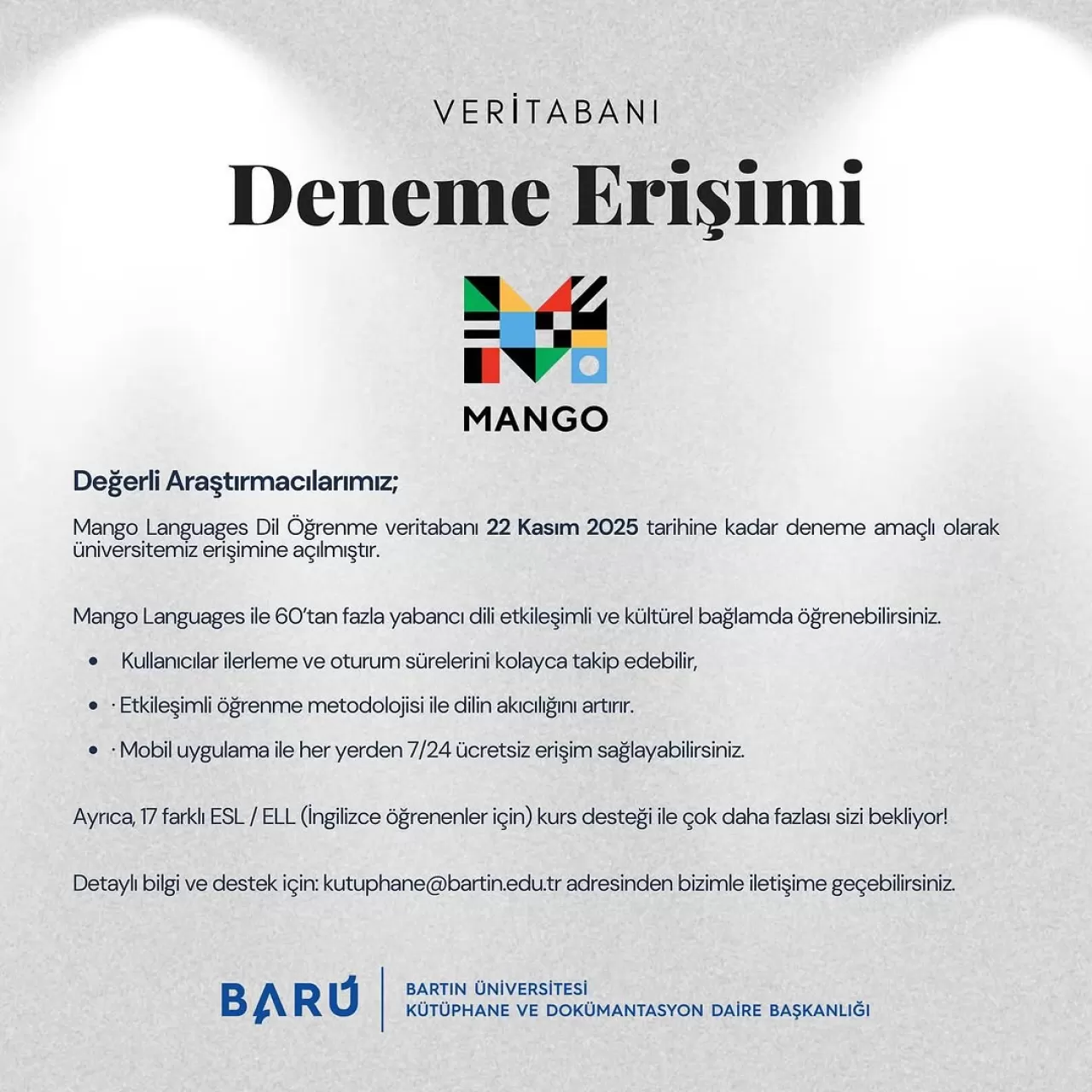 Bartın Üniversitesi'nde 60'tan Fazla Yabancı Dil Öğrenimine Deneme Erişimi